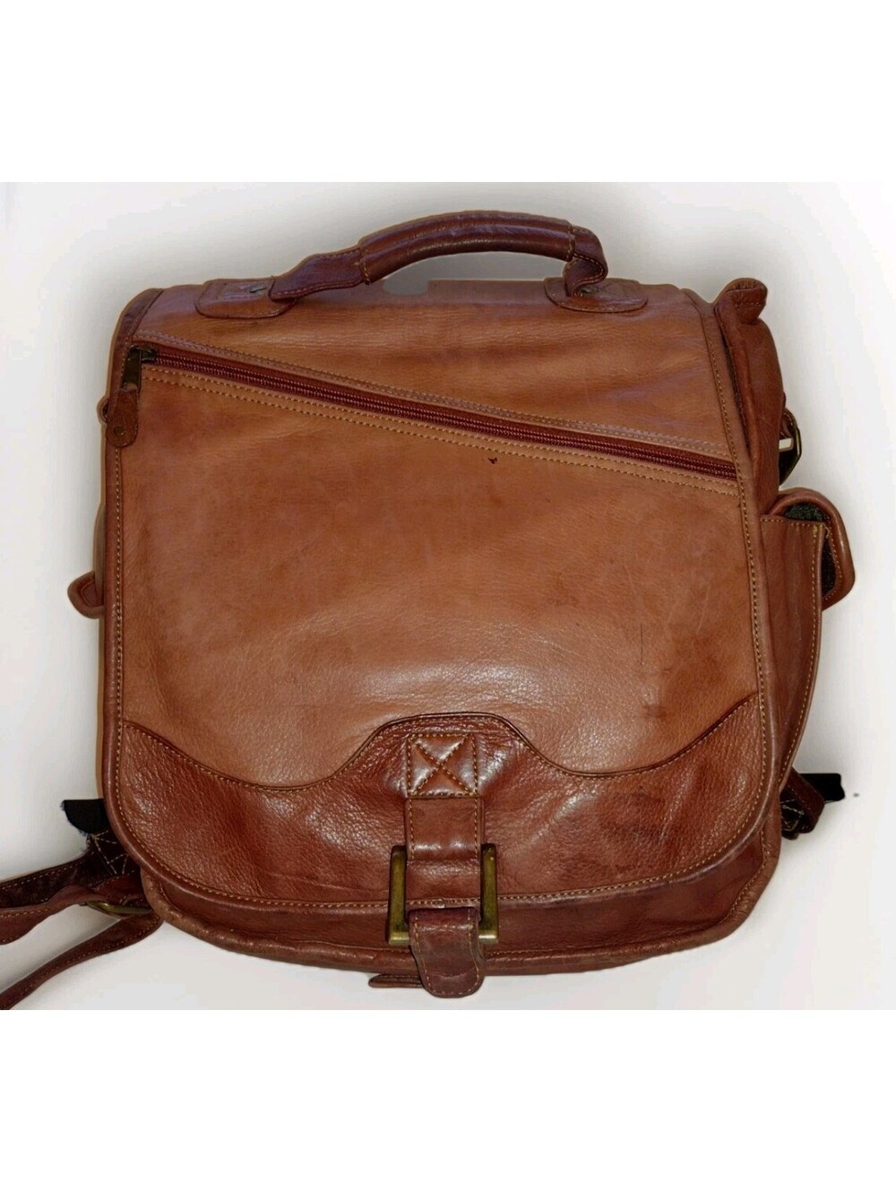 Leather Convertible Backpack Laptop Messenger Bag Brown Boho Travel 3 Way 16in